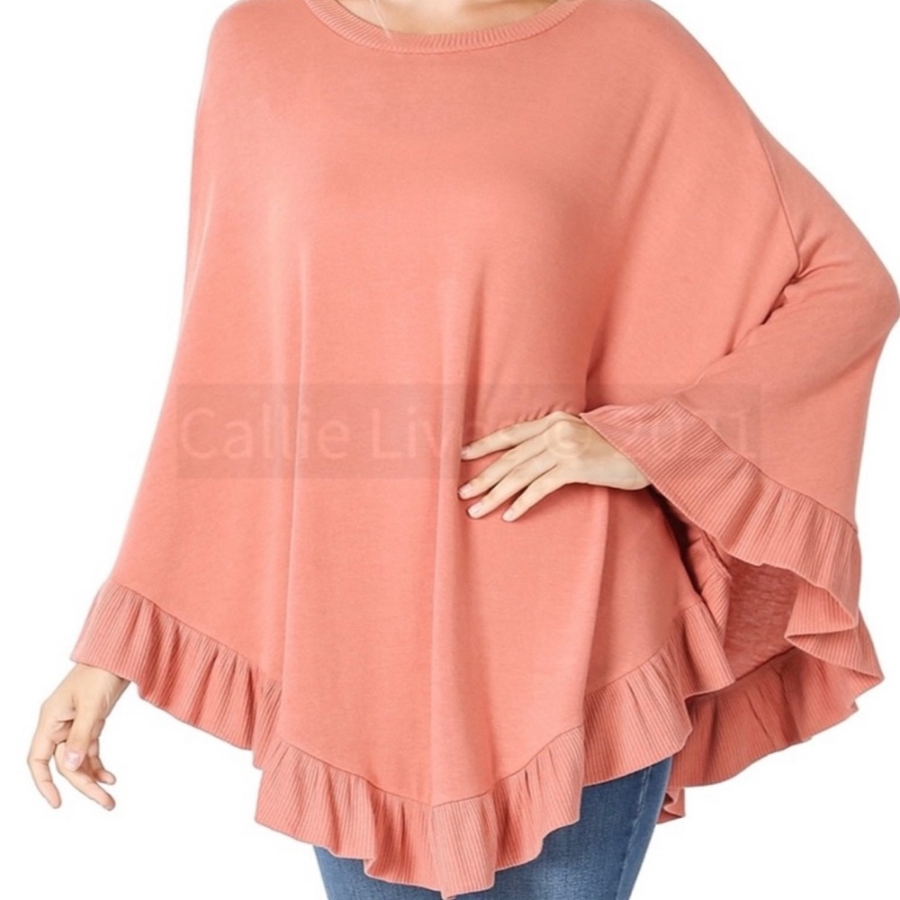 💕🌼 Callie Ruffle Plus spring Pink oversized Poncho Cape - Picture 2 of 2